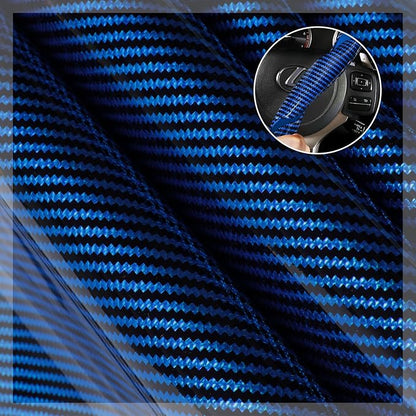 Car Steering Wheel Cover Set Bright Carbon Fiber Wrap Non-Slip 3pcs Steering Wheel Accessories 14.5-15 inch Universal (Blue)