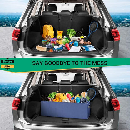 MIU COLOR Trunk Organizer for Car, Car Organizer, Sturdy Trunk Organizer for SUV, Non-Slip Bottom, Storage Organizer for Sedans, Van, Jeep, Grocery, Large 3 Compartments, Blue 32"×13"×10.6"