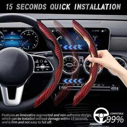 WOCOCN 2pcs Car Steering Wheel Cover,Anti-Skid Carbon Fiber Steering Wheel Protector for Men Women,Multiple Color Options,Universal for Most Car Interiors Accessories (Bright Red)