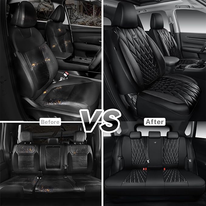 CAR PASS Rav4 Seat Covers Full Set Custom Fit for Toyota RAV4 Tocamo Corolla-Cross 2019-2024, Luxury Nappa Leather Waterproof Rav 4 Seat Covers, Anti-Slip Comfortable Airbag Compatible, Full Black