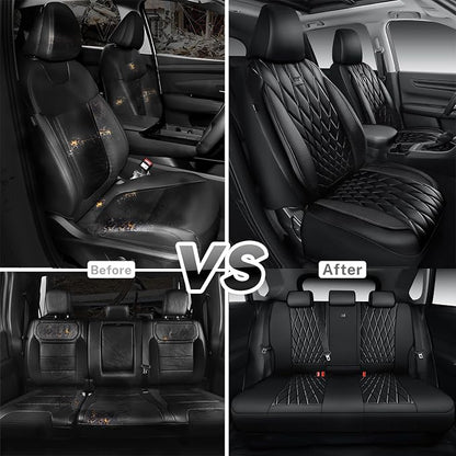 CAR PASS Rav4 Seat Covers Full Set Custom Fit for Toyota RAV4 Tocamo Corolla-Cross 2019-2024, Luxury Nappa Leather Waterproof Rav 4 Seat Covers, Anti-Slip Comfortable Airbag Compatible, Full Black