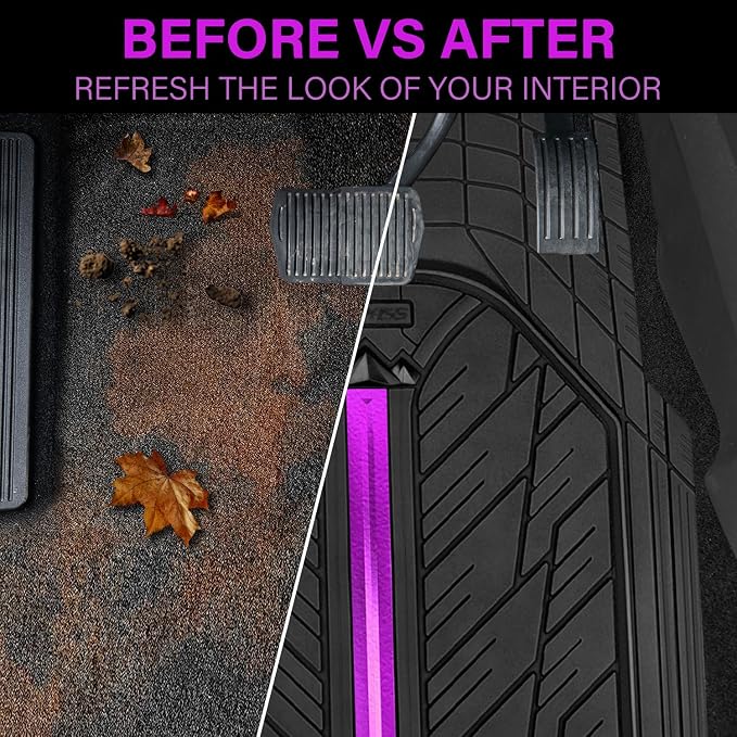 CAR PASS Rubber Floor Mats for Cars, Car Mats Full Sets DeepDish,Universal S~L Size Trim-to Fit Automotive Floor Mat for Truck Van SUV, Heavy Duty Waterproof All-Weather Floor Liners Black Purple