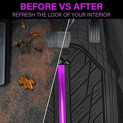 CAR PASS Rubber Floor Mats for Cars, Car Mats Full Sets DeepDish,Universal S~L Size Trim-to Fit Automotive Floor Mat for Truck Van SUV, Heavy Duty Waterproof All-Weather Floor Liners Black Purple