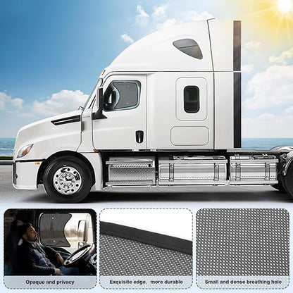 KUST Semi-Truck Side Window Sun Shade - Fits Freightliner Cascadia (All Years) - UV Block & Heat Reduction - with Suction Cup -Mesh Side Window Shades for Long-Haul Drivers