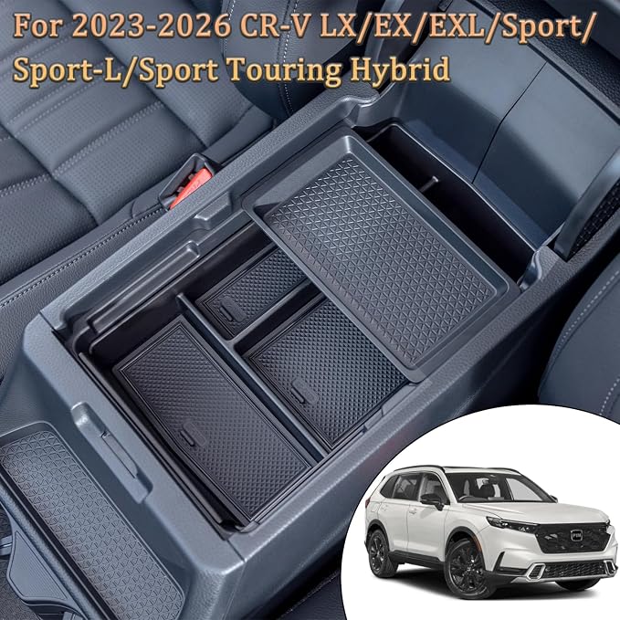 PIMCAR 2PCS Center Console Organizer and Armrest Tray for Honda CRV 2026 2025 2024 2023 CR-V Hybrid Accessories ABS Plastic Material Insert Divider Storage Box