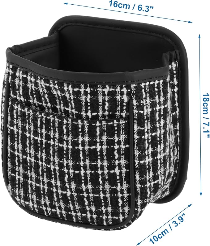 Car Trash Can Portable and Hanging 6.3" Length 3.9" Width 7.1" Height Trash Bin Fabric Black 1 Pcs