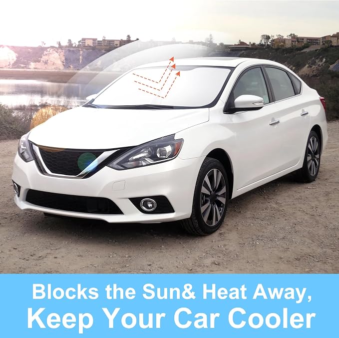 TINGLU Sun Shade for Nissan Sentra 2014-2019 Accessories Windshield Sun Shade Window Shade UV Rays Protection Sun Visor Cover with Steering Wheel Sunshade Storage Bag