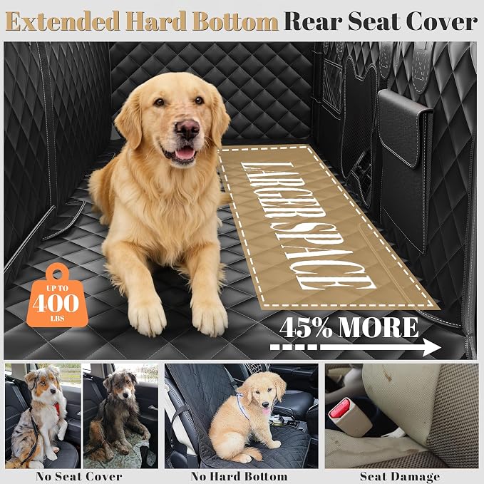 Dog Car Seat Cover for Back Seat - Convertible 2-in-1 Design Folds to Seat for 1 Adult or a Child Car Seat, Hard Bottom Waterproof Pet Hammock with 400lb Capacity for SUV, Truck, Car,Black