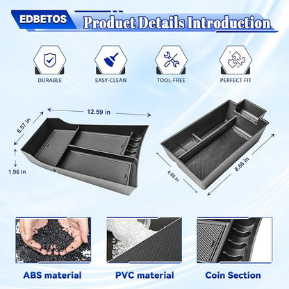 EDBETOS 2PCS/Set Center Console Organizer Compatible with Nissan Rogue 2021-2023 2024 2025 2026 Interior Accessories Lower Console Armrest Secondary Storage Box Pallet Middle Insert Tray Black ABS