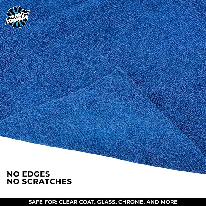 The Rag Company - Edgeless 365 Microfiber Towels (10-Pack) Premium 70/30 Blend, Professional Polishing, Wax Removal, Auto Detailing, 365gsm, 16in x 16n, Royal Blue