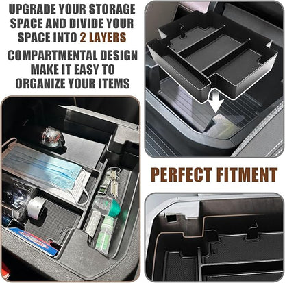 Muslogy for 2021-2024 2025 2026 Sliding Console Yukon Tahoe Suburban Center Organizer Armrest Storage Tray Compatible with GMC Yukon Chevy Tahoe Suburban Fit for Power Sliding Console (Black)