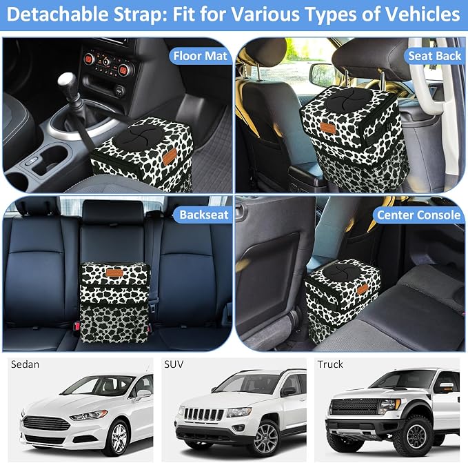 ELONGRIVER Car Trash Can Bin for Back Seat Leak Proof, Cute Car Trash Bag Hanging, Vehicle Trash Can for SUV Truck Van, Automotive Garbage Cans Front Seat Cow Print