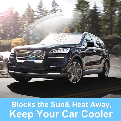 TINGLU Sun Shade for Lincoln Aviator 2020-2025 2026 Accessories Windshield Sun Shade Window Shade UV Rays Protection Sun Visor Cover with Steering Wheel Sunshade Storage Bag