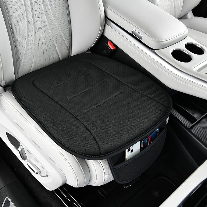 KAYI Car Seat Cushion, Comfort Memory Foam Car Cushions for Driving, Breathable Leather Surface with Anti Slip Rubber Bottom, Seat Cushion for Car and Office Chair (1, Knit Style Black)