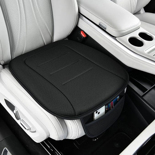 KAYI Car Seat Cushion, Comfort Memory Foam Car Cushions for Driving, Breathable Leather Surface with Anti Slip Rubber Bottom, Seat Cushion for Car and Office Chair (1, Knit Style Black)