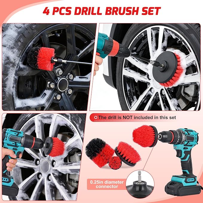 Nilight 52PCS Car Detailing Kit Auto Cleaning Tools Wash Set with Storage Carry Bag Home Use for Interior Exterior Deep Clean Polish Car Care Windshield Dashboard Seat Air Vents Wheels Tires, Red