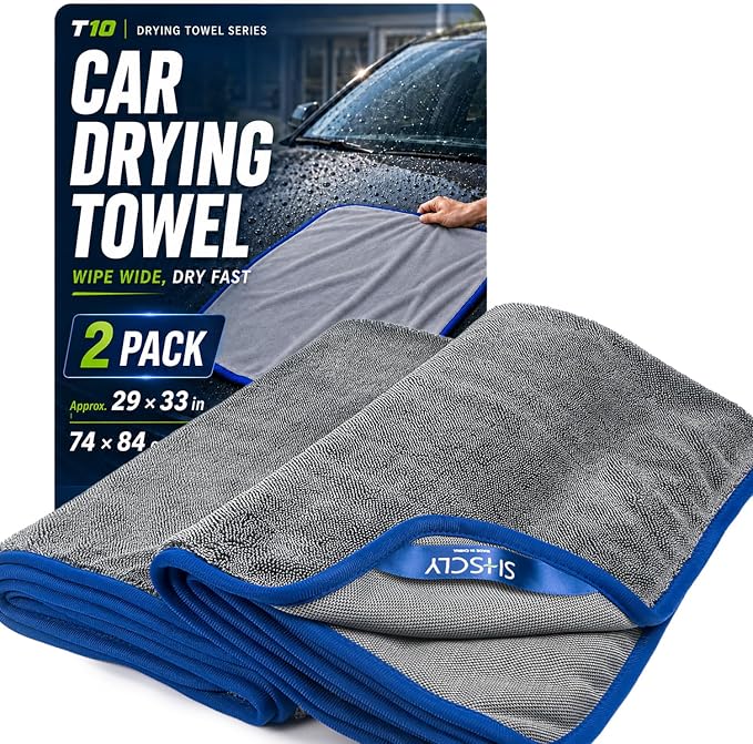 SHSCLY 2-Pack Twist Pile Microfiber Towels for Cars XL Gray 29 x 33 in | Auto Detailing, Paint Safe, Ultra Absorbent, Lint-Free, Cars, SUVs & Trucks