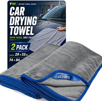 SHSCLY 2-Pack Twist Pile Microfiber Towels for Cars XL Gray 29 x 33 in | Auto Detailing, Paint Safe, Ultra Absorbent, Lint-Free, Cars, SUVs & Trucks