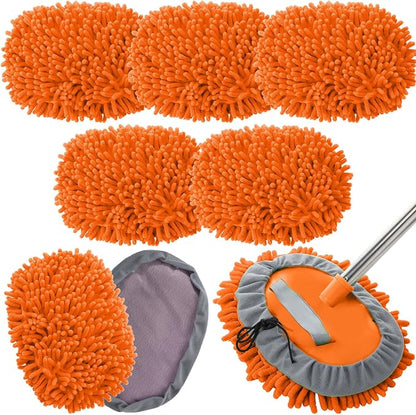 Layhit 5 Pcs Car Wash Mitt Set, Brush Not Included, Microfiber Mitt Cleaning Car Truck Washing Tools Kit RV Pickup Chenille Scratch Replacement (Orange)