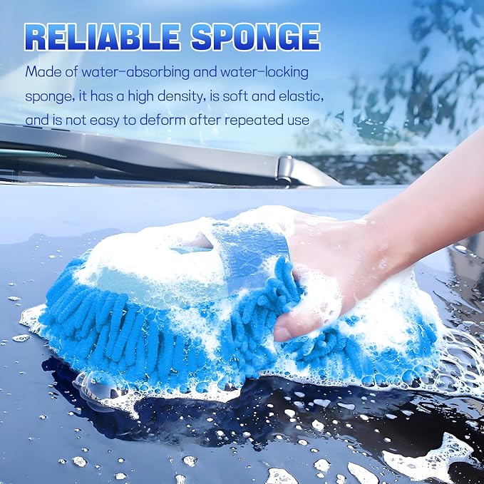 2PCS Microfiber Car Wash Sponge, Double Sided Chenille Microfiber Car Wash Mitt, Scratch Free & Lint Free, Absorbent Automotive Washing Sponges, Auto Cleaning Supplies (Light Blue)