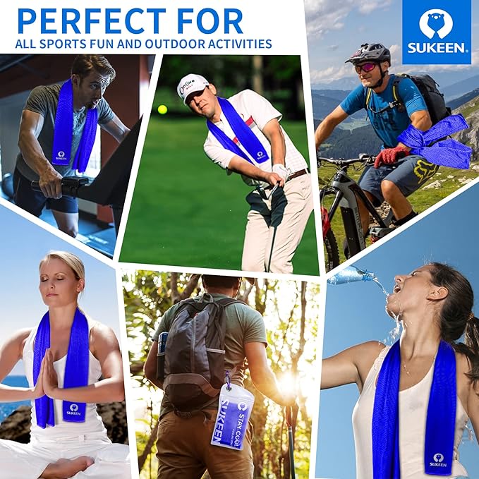 Sukeen [4 Pack Cooling Towel (40"x12"),Soft Microfiber Chilly Towel for Yoga,Sport,Running,Gym,Workout,Camping,Fitness,Workout & More Activities