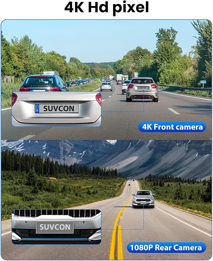 Dash Cam Front Rear 4K/1080P, Dash Camera for Cars Build in WiFi, Full HD Dash Cam with APP Control, 3.94‘’ IPS Screen Dash Camera with 32GB SD Card, G-Sensor, WDR, 24Hr Parking Mote, Loop Recording