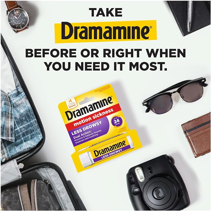 Dramamine Motion Sickness Relief Less Drowsey Formula, 8 Count (Pack of 2)