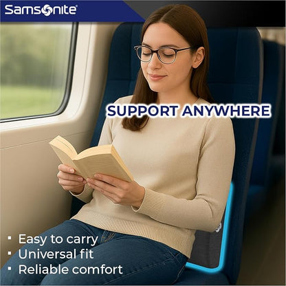 Samsonite Ergonomic Lumbar Support Pillow for Office Chair and Car Seat - Memory Foam Back Support Lumbar Pillow Premium Cushion Chair Support for Lower Back Pain Relief and Versatile Use (Slate Grey)