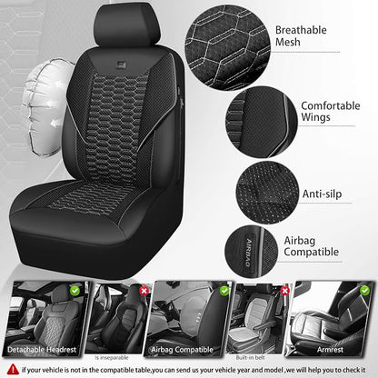 CAR PASS 3D Foam Mesh Leather Car Seat Covers Front Seats, Air Cool Mesh Front Seat Covers for Car, Universal Fit for SUV Truck Sedan Automotive, Armrest Airbag Compatible, Black and Gray