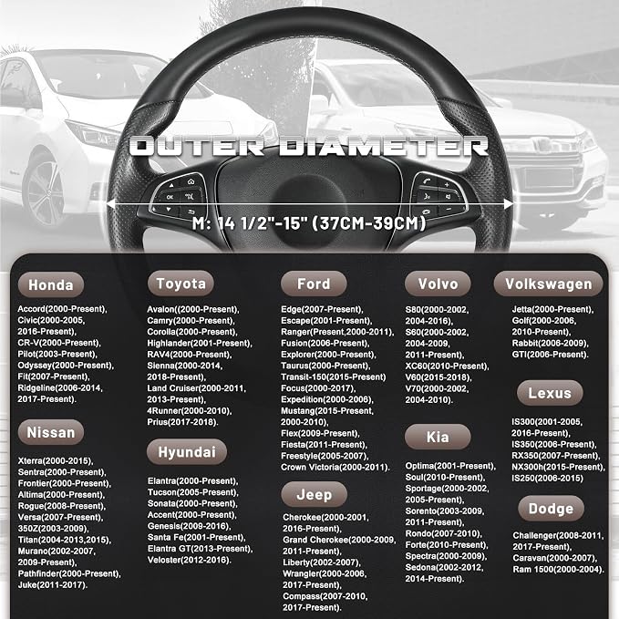 SEG Direct Steering Wheel Cover for Car, Standard Size 14.5-15 inch, Auto Interior Accessories, Black and Dark Brown