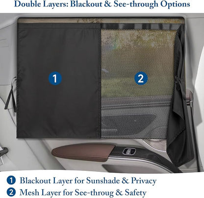 Car Window Shades, 2 Pack Car Sun Shade for Baby, Double Layer & Fully Open, Magnetic Back Window Curtain, Sun Shade Covers Privacy Screen