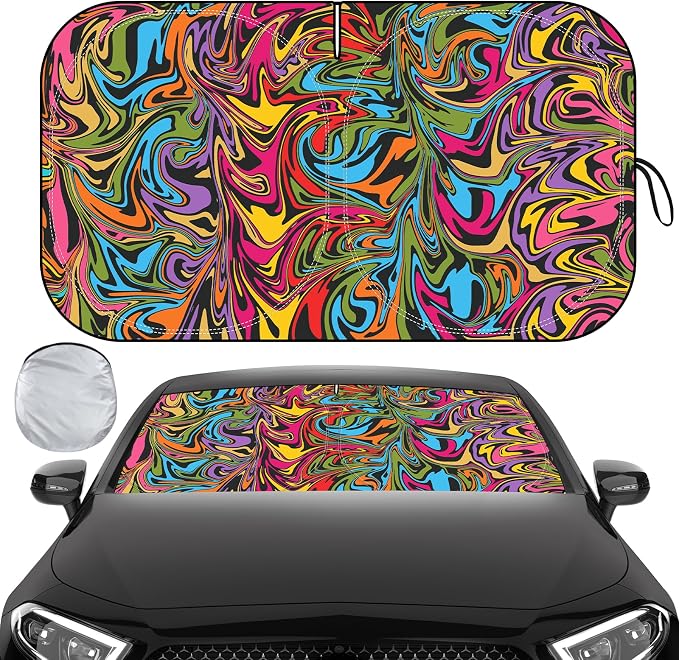Windshield Sun Shade, Car Sun Shade Windshield, Reflector Sunshade Offers Ultimate Protection for Car Interior, Reflective Polyester Blocks Heat for Cars, Trucks, SUVs (57 x 31.5 in)