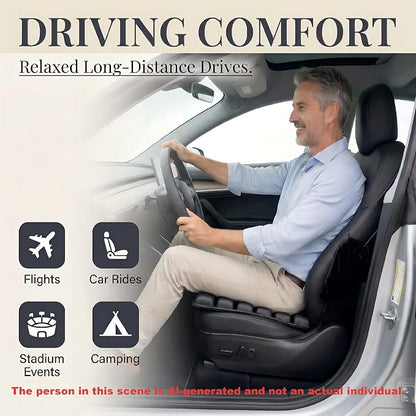 Inflatable Seat Cushion – Breathable, Pressure-Relieving Air Cushion, No Pump Needed, Ideal for Airplane Travel, Office, Car, Wheelchair & Camping – Lightweight, Foldable & Portable (Black)