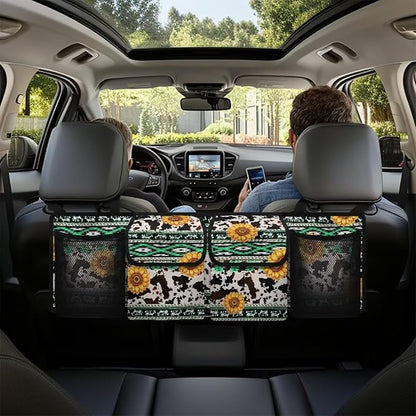 Sunflower Cow Spots Car Trunk Organizer Navajo Aztec Hanging Car Organization Car Storage Bag for SUVs, Vans, Cars