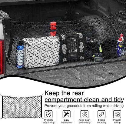 Amiss Truck Bed Cargo Net Stretchable, Adjustable Trunk Storage Net with Hook, Accessories for Pickup Bed Divider Organizer and Storage, Compatible with Chevy Silverado Ford F150 GMC (50"x 18")