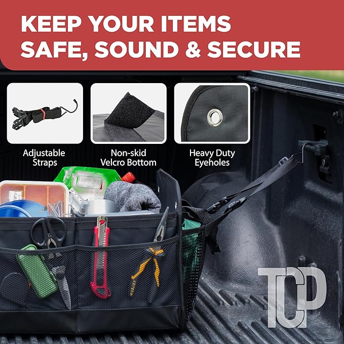 TRUNKCRATEPRO XL Heavy-Duty Trunk Organizer – Reinforced SUV & Truck Cargo Storage with 6 Adjustable Compartments, Non-Slip Base & Securing Straps (Foldable Design, Black)