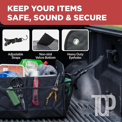 TRUNKCRATEPRO XL Heavy-Duty Trunk Organizer – Reinforced SUV & Truck Cargo Storage with 6 Adjustable Compartments, Non-Slip Base & Securing Straps (Foldable Design, Black)