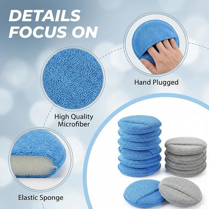 Wax Applicator Pad (15 Pack)，5 Inch Microfiber Wax Applicator Pads，Washable Reusable Car Wax Applicator Buffing Pads for Car Cleaning, Polishing and Detailing（10 Blue and 5 Gray）