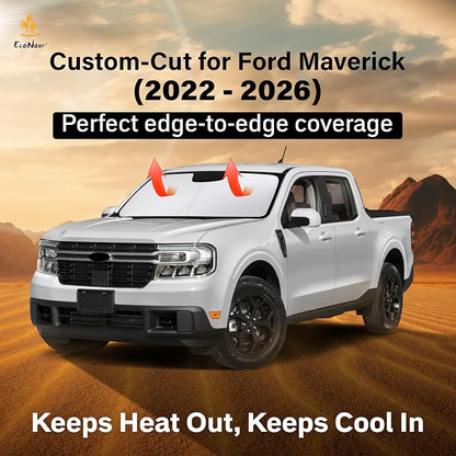 Econour Windshield Sun Shade Compatible for Ford Maverick 2022-2024 2025 2026 Sun Shade Front Windshield Sun Visor Foldable Thicker 5-Layer Block Heat and Sun UV Rays | Car Accessories