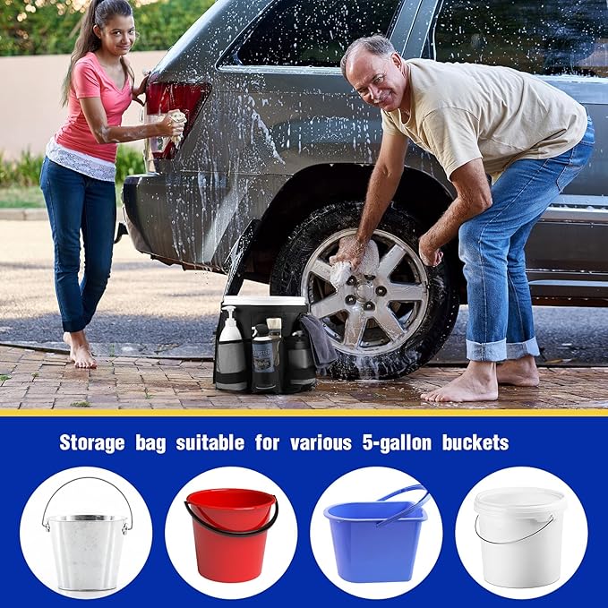 2 Pcs Bucket Organizer for 5 Gallon Car Wash Caddy Bucket Tool Bag with 6 Mesh Pockets for Cleaning Garden Fishing Tools, Bag Only
