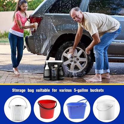2 Pcs Bucket Organizer for 5 Gallon Car Wash Caddy Bucket Tool Bag with 6 Mesh Pockets for Cleaning Garden Fishing Tools, Bag Only