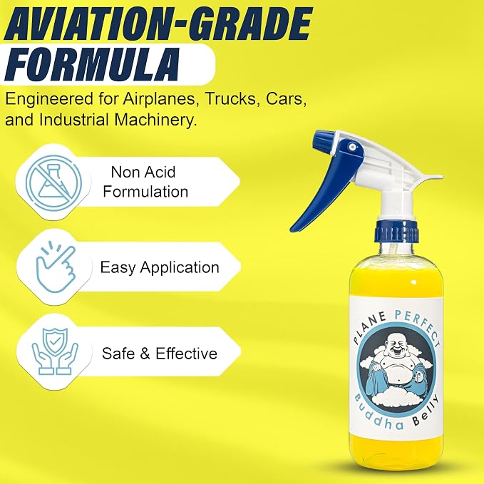 Plane Perfect Buddha Belly Oil & Grease Cleaner - Heavy Duty Aviation Grade Citrus Degreaser Spray - Multi Surface Cleaner for Automotive Engine, Aircraft, Car, Truck & RV | 16oz