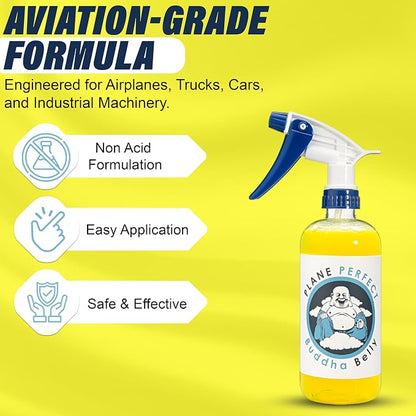 Plane Perfect Buddha Belly Oil & Grease Cleaner - Heavy Duty Aviation Grade Citrus Degreaser Spray - Multi Surface Cleaner for Automotive Engine, Aircraft, Car, Truck & RV | 16oz