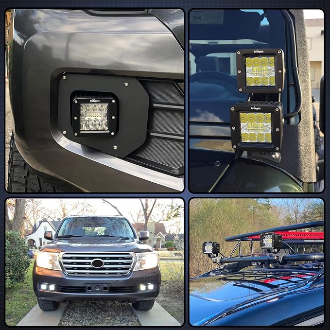 Nilight 2PCS 3Inch 42W LED Pods LED Cubes Upgraded Spot Flood Combo Beam Square Driving Light Backup Reverse Grill Mount with Wiring Harness Kit -2 leads, 2 Years Warranty