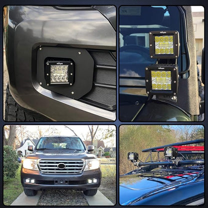 Nilight 2PCS 3Inch 42W LED Pods LED Cubes Upgraded Spot Flood Combo Beam Square Driving Light Backup Reverse Grill Mount with Wiring Harness Kit -2 leads, 2 Years Warranty