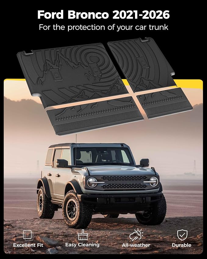 3W Ford Bronco Back Seat Cover Custom Fit for 2021-2025 2026 Bronco 4 Door All Weather Fit for Floor Liner Backrest Mats Full Set Ford Bronco Accessories