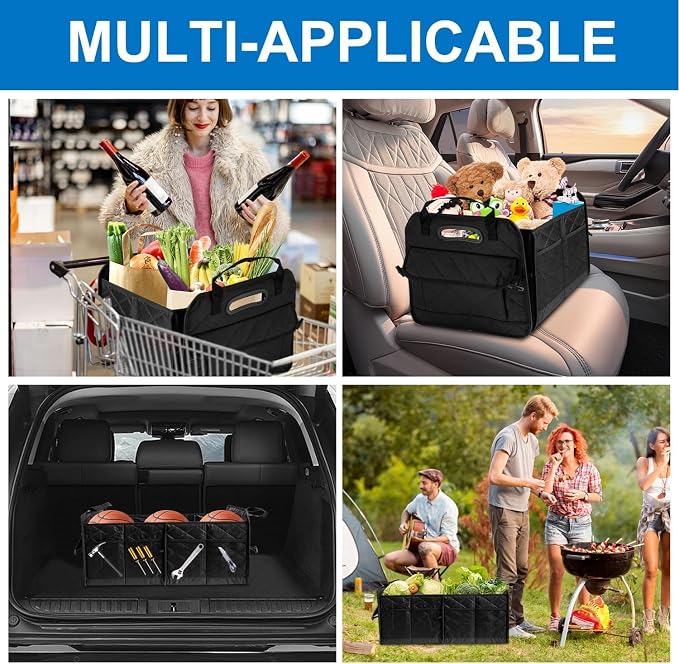 AOPHY Car Trunk Organizer, 75L Large Capacity Waterproof Auto Storage with Non-Slip Bottom Strips, Collapsible Cargo Organizer for Suv, Truck, Sedan, Portable Car Accessories for Women Men(Black)