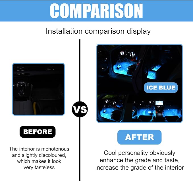 Car LED Strip Light, 24 LED RGB Neon Auto Interior Atmosphere Lights, 12V Cigarette Lighter Under Dash Ambient Night Light, Decorative Lamp Accessory for Car Truck (Ice Blue, Cigar Lighter)