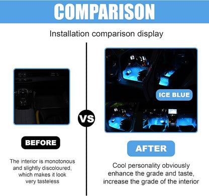 Car LED Strip Light, 24 LED RGB Neon Auto Interior Atmosphere Lights, 12V Cigarette Lighter Under Dash Ambient Night Light, Decorative Lamp Accessory for Car Truck (Ice Blue, Cigar Lighter)