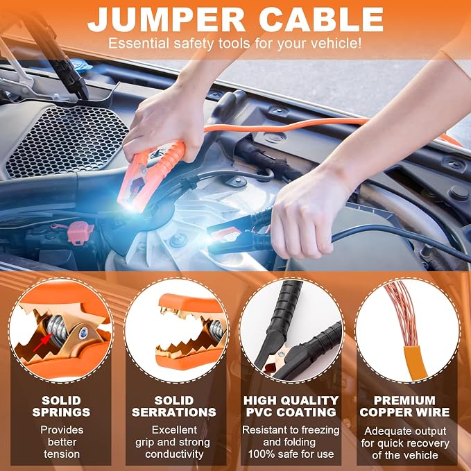 131 Pieces Car Emergency Safety Kit Bag with Air Compressor Jumper Cable Tire Pressure Gauge Roadside Emergency Car Kit for Vehicles